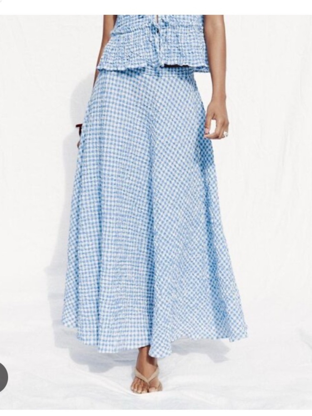 Zara Light Blue Gingham Midi Skirt